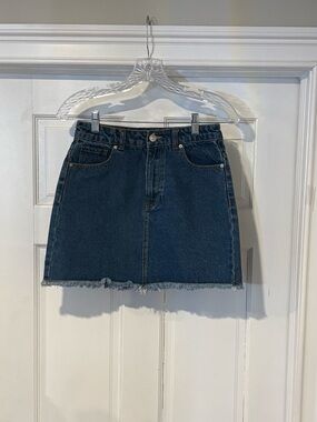 Forever 21 Dark Blue Denim Mini Skirt with Frayed Hem